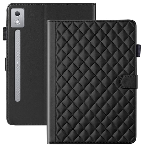 for Lenovo Idea Tab Pro 12.7 inch 2025 (TB-373FU/TB-375FC) Case, Rhombus Pattern Multiple Viewing Angles Stand Slim Folio Cover (Black)