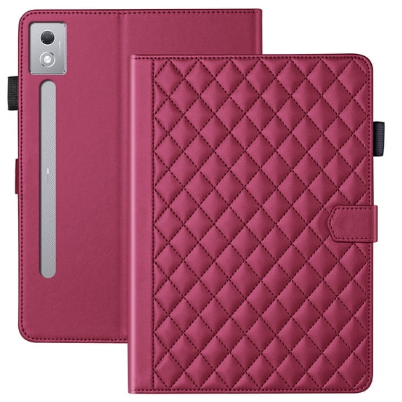 for Lenovo Idea Tab Pro 12.7 inch 2025 (TB-373FU/TB-375FC) Case, Rhombus Pattern Multiple Viewing Angles Stand Slim Folio Cover (Red)