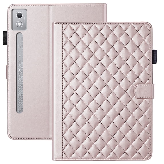 for Lenovo Idea Tab Pro 12.7 inch 2025 (TB-373FU/TB-375FC) Case, Rhombus Pattern Multiple Viewing Angles Stand Slim Folio Cover (Rose Gold)