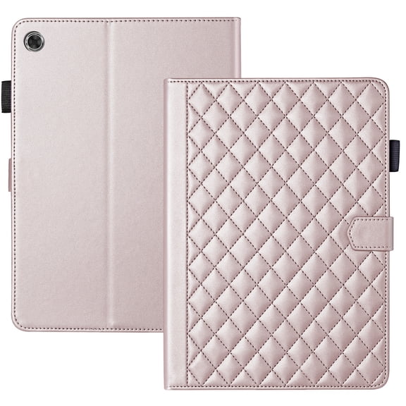 for Lenovo Tab 10.1 inch 2025 (TB-311FU/TB-311XU) Case, Rhombus Pattern Multiple Viewing Angles Stand Slim Folio Cover (Rose Gold)