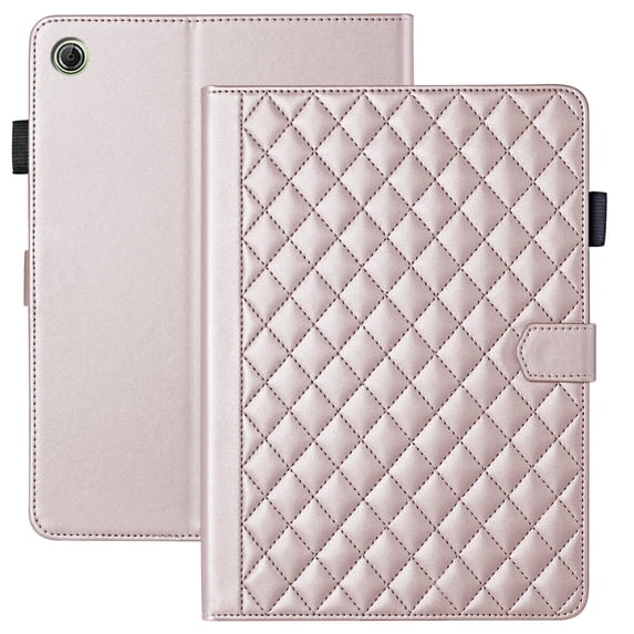 for Lenovo Tab One 8.7 inch/Tab K9 2025 TB-305FU Case, Rhombus Pattern Multiple Viewing Angles Stand Slim Folio Cover (Rose Gold)