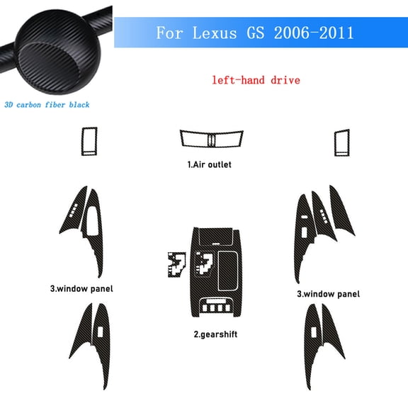 For Lexus GS S190 2006-2011 Interior Central Control Panel Door Handle Carbon Fiber Stickers Decals Car Styling Accessories