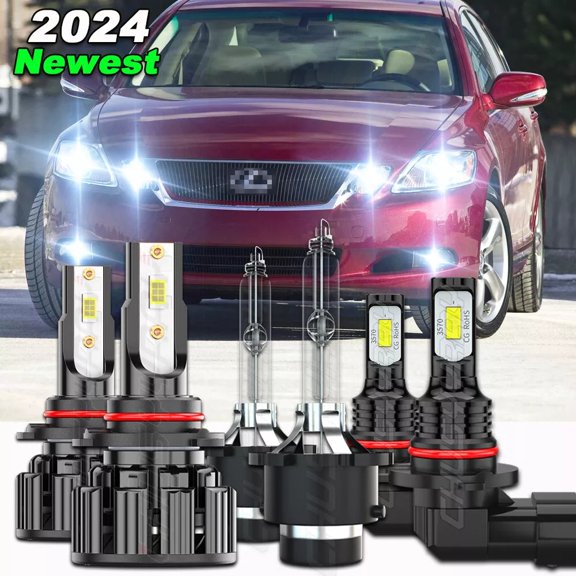 For Lexus GS460 2008 2009 2010 2011 LED HID Headlight High&Low Beam + Fog Light Bulbs Kit White