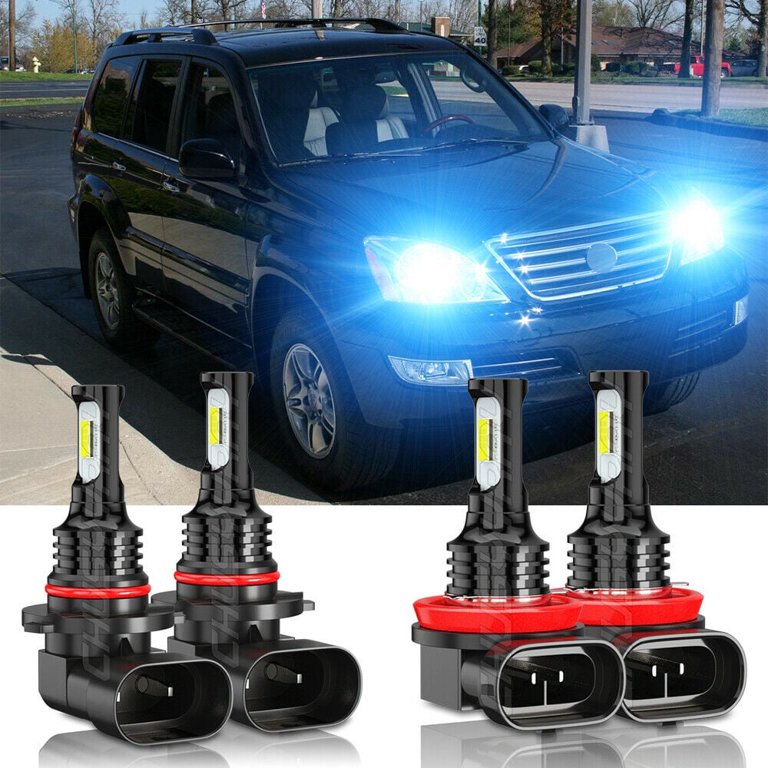 4-Piece 8000K LED Headlight Bulbs Kit For Lexus GX470 2003-2009 – High & Low Beam (9005+H11)