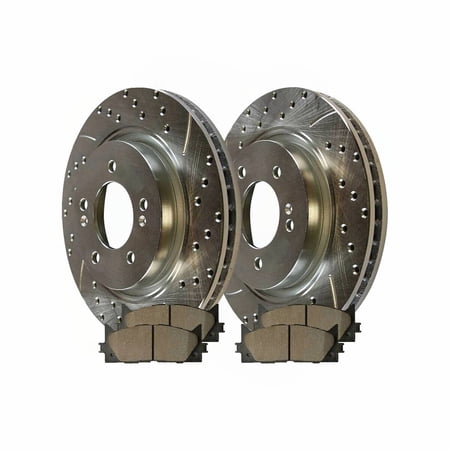 For Lexus Toyota Front Drilled Slotted Brake Rotors Silver & Ceramic Pads Kit T1 Fits select: 2010-2011 TOYOTA CAMRY BASE/SE/LE/XLE, 2009 TOYOTA CAMRY SE/LE/XLE