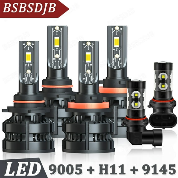 For Lincoln Aviator 2003 2004 2005 LED Headlight High/Low Beam + Fog Light Bulbs