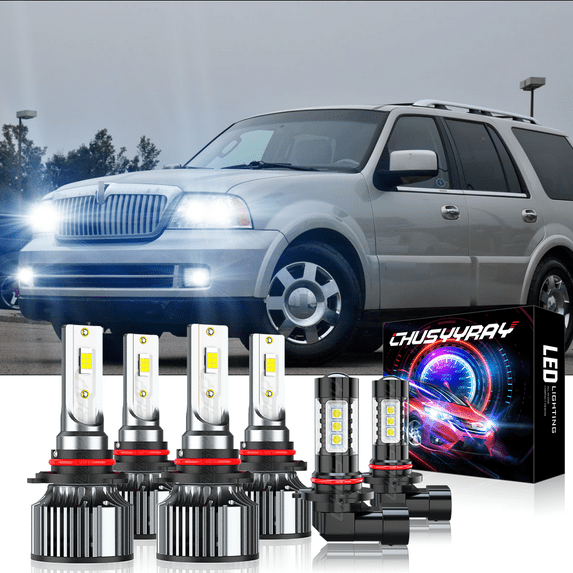 For Lincoln Navigator 2003 2004 2005 2006 6500K White 6Pcs Front LED Headlight Kit+Fog Light Bulbs