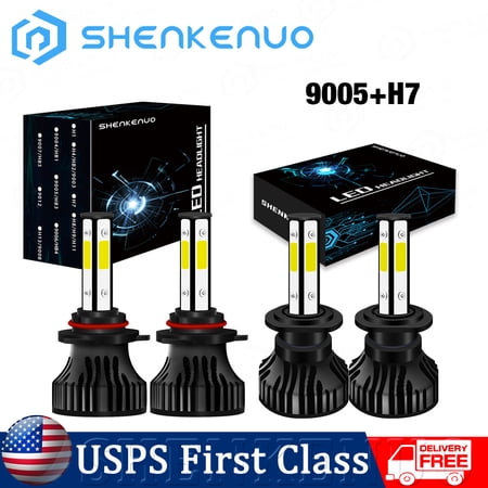 For Lincoln Town Car 2003-2011 LED Headlight Bulbs 9005 High Beam + H7 Low Beam 4pc