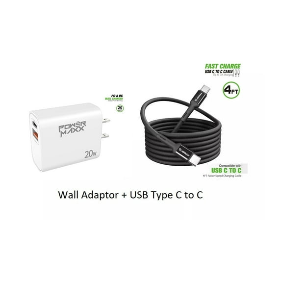 For Lively Jitterbug Smart 4 Black 18W Fast Home Wall Travel Charger + 4FT Type C to C USB Cable
