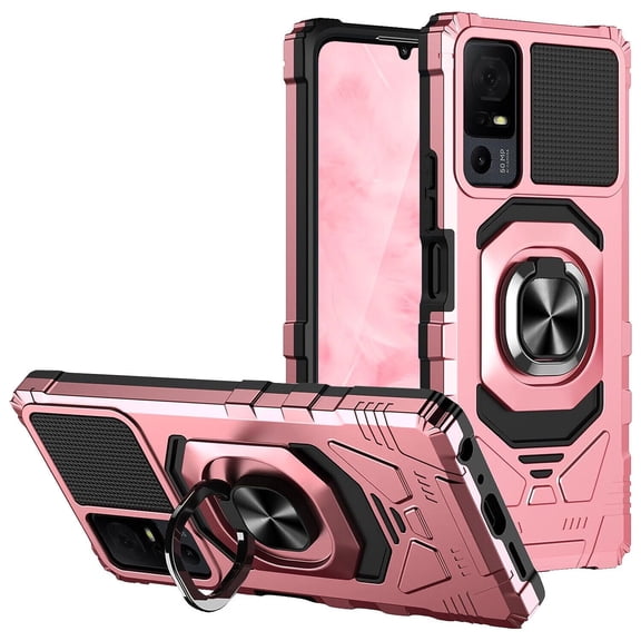 For Lively Jitterbug Smart 4 Robotic Ring Kickstand Phone Case + Tempered Glass - Rose Gold