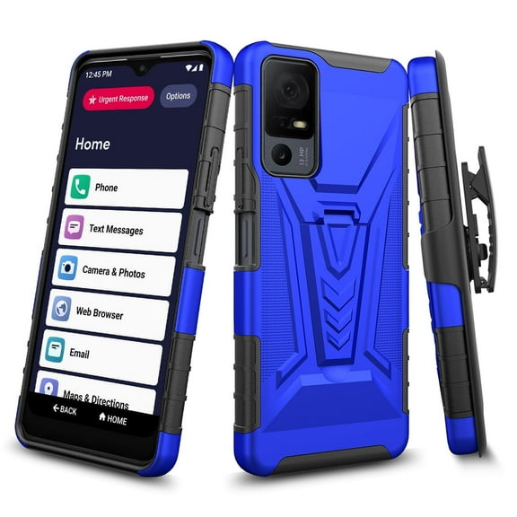 For Lively Jitterbug Smart4 / TCL 40 XL / TCL 40 T Case with Kickstand Belt Clip Holster Case w/Tempered Glass Screen Protector Phone Case Cover for Jitterbug Smart 4 - Blue