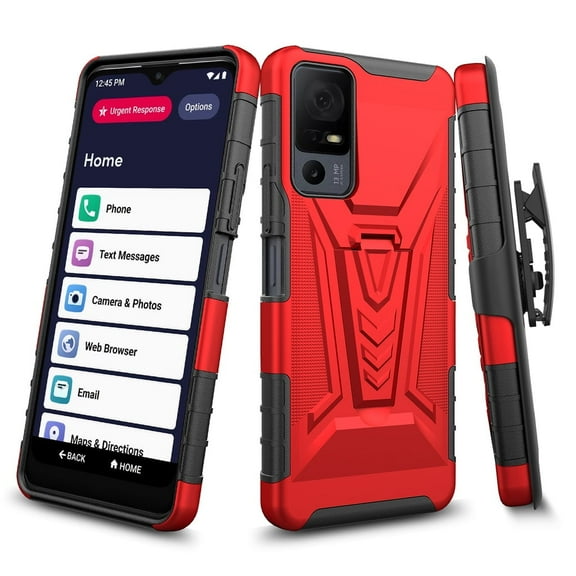 For Lively Jitterbug Smart4 / TCL 40 XL / TCL 40 T Case with Kickstand Belt Clip Holster Case w/Tempered Glass Screen Protector Phone Case Cover for Jitterbug Smart 4 - Red