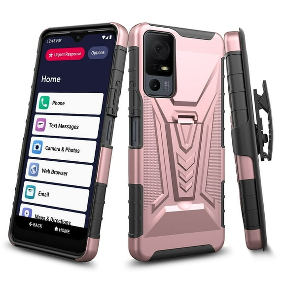 For Lively Jitterbug Smart4 / TCL 40 XL / TCL 40 T Case with Kickstand Belt Clip Holster Case w/Tempered Glass Screen Protector Phone Case Cover for Jitterbug Smart 4 - Rose Gold
