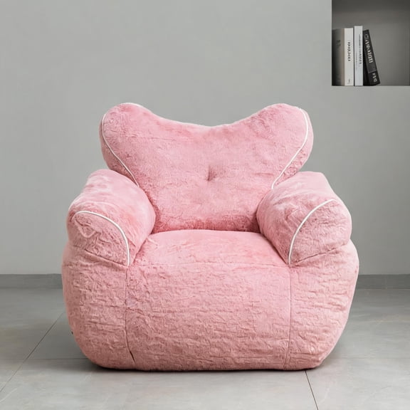 For Living Room, Bedroom and Small Apartment Spaces, Pink-Toned Faux Fur Large Heart Back Bean Bag Chair for Relaxing Reading Modern Style