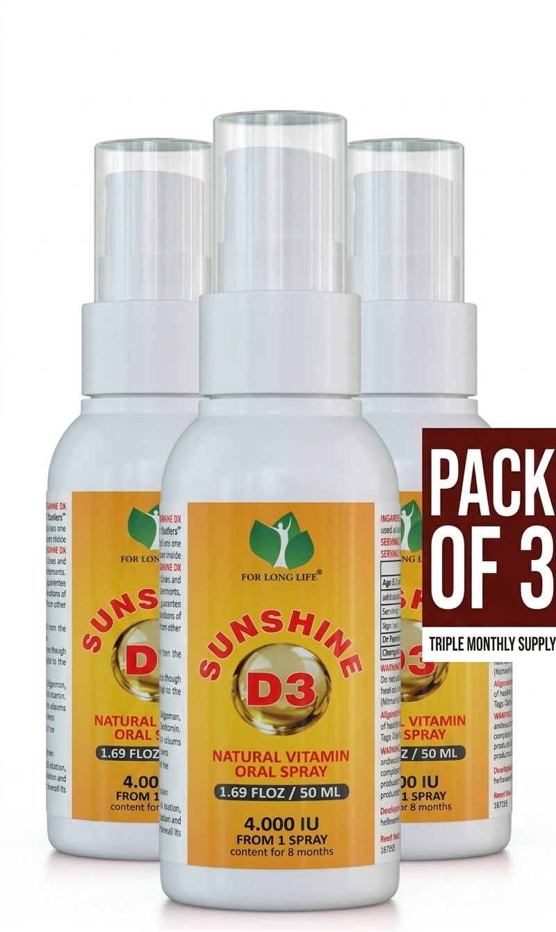 For Long Life - Sunshine D3 - Natural Vitamin D3 Oral Spray, 2000 IU from One Spray (PACK 3)