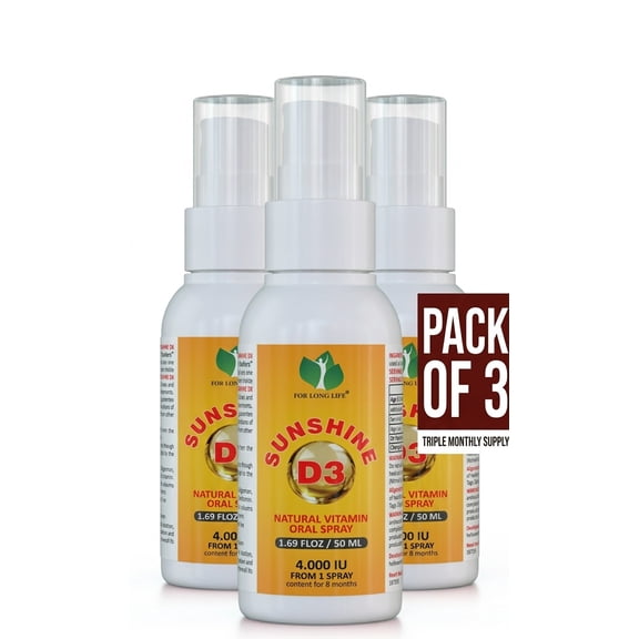 For Long Life - Sunshine D3 - Natural Vitamin D3 Oral Spray, 2000 IU from One Spray (PACK 3)