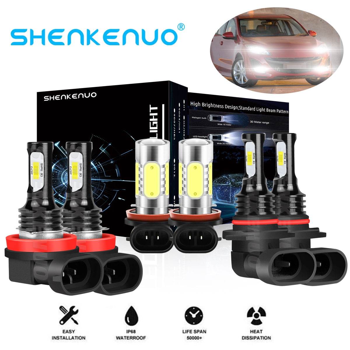 For MAZDA 3 2010 2011 2012 2013 - 6x LED Headlight Bulbs High Low Beam Fog Light