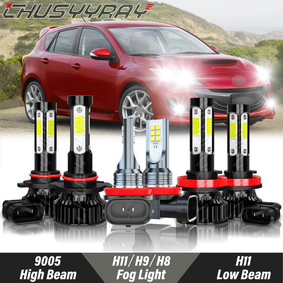 For MAZDA 3 2010-2018 LED Front Headligth High Low Beam Fog Lamp Bulbs Upgrade Kit 6000K White Qty 6