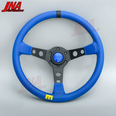 For MOMO Blue Leather JDM Sports Car Steering Wheel 14inch Universal Deep Racing Steering Wheel PC-ST58