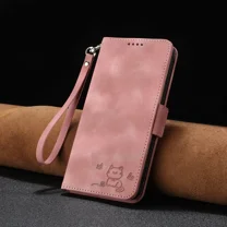 For MOTO G PLAY 2023 wallet phone case, embossed cute cat high-end PU leather wallet phone case with wristband, magnetic closure, built-in stand, phone protective cover