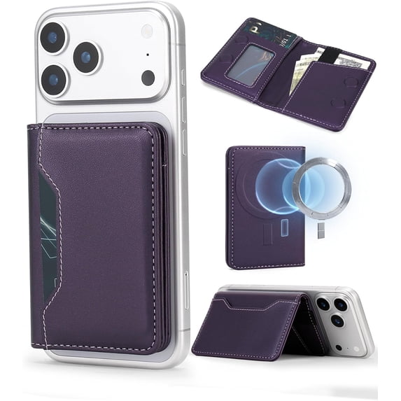For MagSafe Wallet,Magnetic Card Holder RFID Blocking Wallet with 5 Card Slots & Cash Pocket For iPhone 17/16/ 15/14/ 13/12/ Pro/Max/Plus/Air Purple