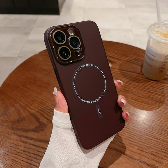For Magsafe Magnetic Wireless Charging Case for iPhone 15 14 Plus 13 12 11 Pro Max Acrylic Camera Len Protection Plastic Cover (Dark Red,for iphone14ProMax(6.7inch))
