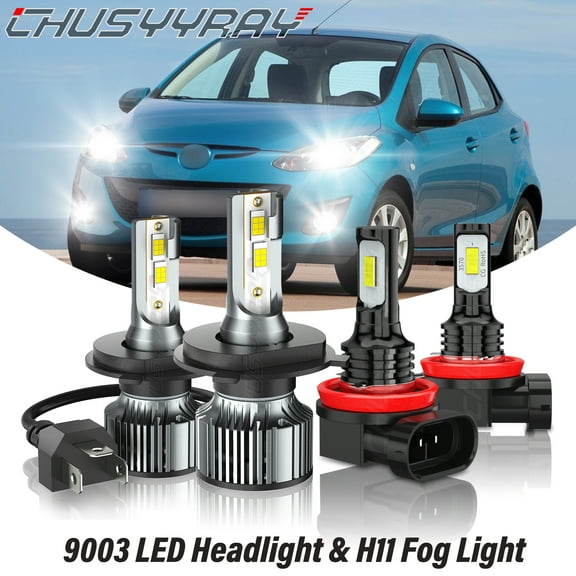 For Mazda 2 2011-2014 2015 2016 2017 4X LED Headlight High Low Beam + Fog Light Bulbs Kit 6000K White
