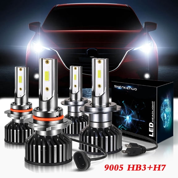 For Mazda 3 2004-2009 LED Headlight Bulbs, 9005 High Beam and H7 Low Beam 4pc,SHENKENUO