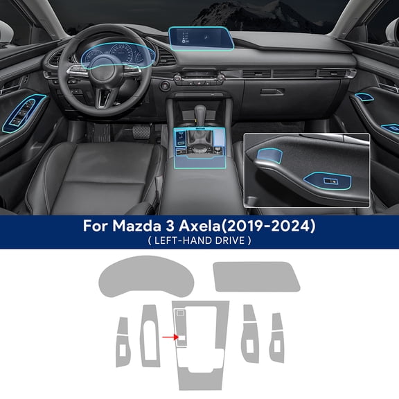For Mazda 3 Axela 2019-2024 Car Interior Film Center Console Navigation Screen Gear Transparent TPU Protective Film Anti-scratch.