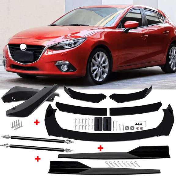 For Mazda 3 Axela Front Rear Bumper Lip+Spoiler Body Kit Splitter Side Skirt