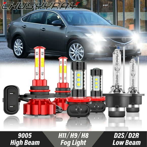 For Mazda 6 2011 2012 2013 9005+D2S+H11 LED HID Headlight Hi-Lo Beam Fog Light Bulbs Kit 6000K White 6x