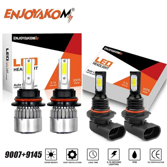 For Mazda B Series Pick up 2000 2001 2002 -4x LED Headlight Bulbs 9007/HB5 High Low Beam 9005/9145/9006 Fog Light 6000KWhite