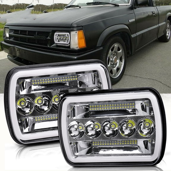 For Mazda B2200 B2600 GLC 7X6" Halo DRL Amber Chrome Led Headlights Square Pair