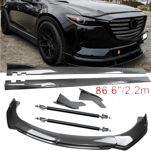 For Mazda CX-7 CX-9 Carbon Fiber Front Bumper Lip Spoiler 86.6" Side Skirt