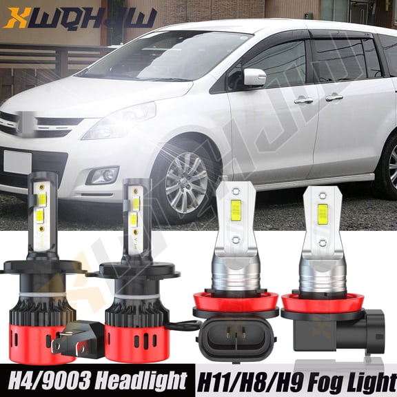 For Mazda MPV 2004-2006 H4/9003 LED Headlight High/Low Beam H11/H8/H9 Fog Lights Bulbs Pack of 4