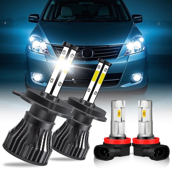 For Mazda MPV 2004-2006 LED Headlight Bulbs 9003/H4 High/Low Beam H11 Fog Light 400% Brighter than Halogen 4pcs