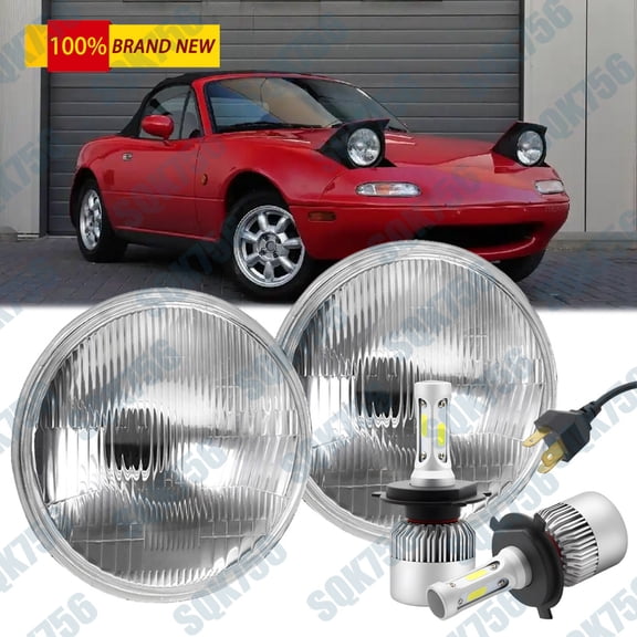 For Mazda Miata 1990-1997 Pair 7" Projector Round LED Headlights High-Low Beam