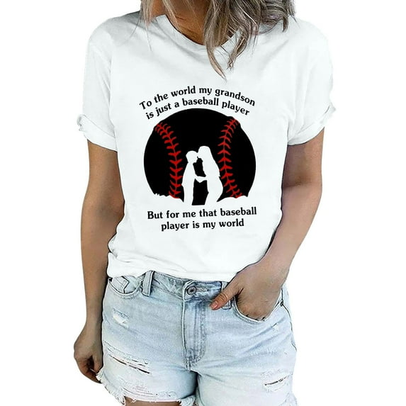 For Me That Baseball Player Is My World Women's Classic Crew Neck Casual Short Sleeve Baseball T Shirt