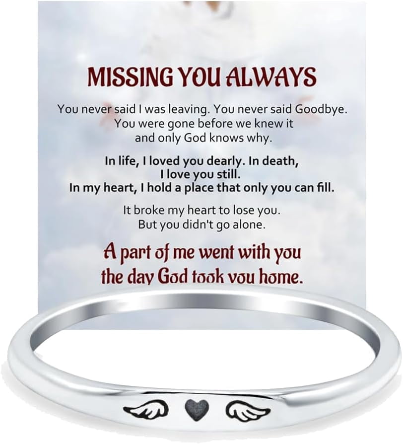 Angel Wing Heart Ring Memorial Ring For Women - Stainless Steel ...