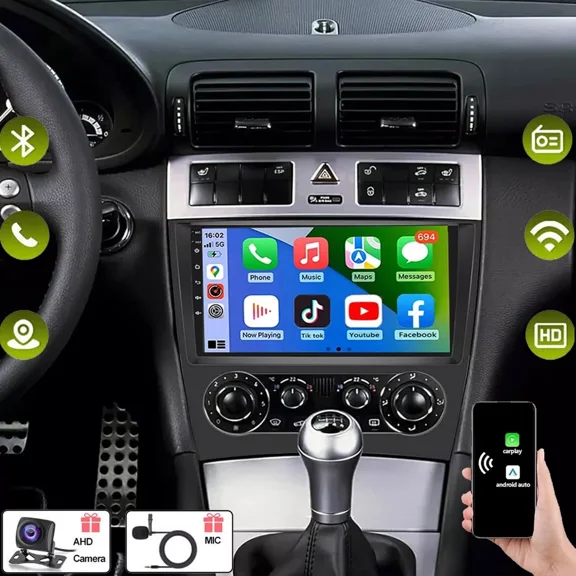 For Mercedes-Benz C-Class W203 2003-2009 9" Android 15 Car Stereo | Built-in Flush Fit | 4+64G WiFi | Wireless CarPlay & Android Auto | AHD Camera