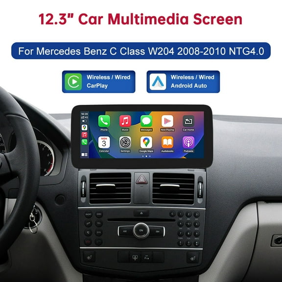For Mercedes-Benz C Class W204 S204 Wireless Carplay Android Auto 12.3 Inch Touchscreen Car Stereo Bluetooth