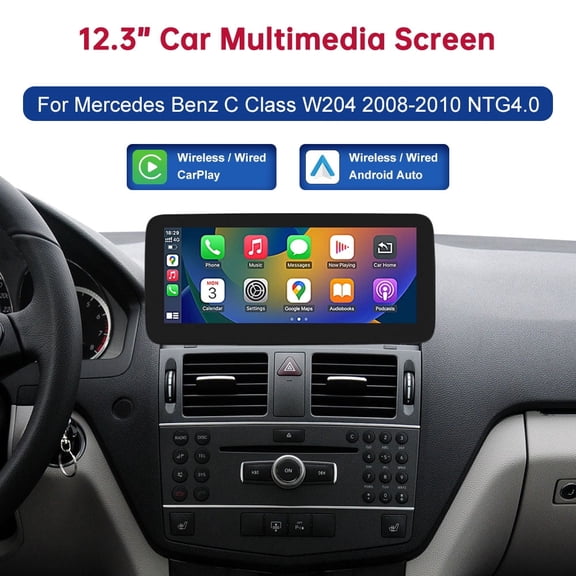 For Mercedes-Benz C Class W204 S204 Wireless Carplay Android Auto 12.3 Inch Touchscreen Car Stereo Bluetooth