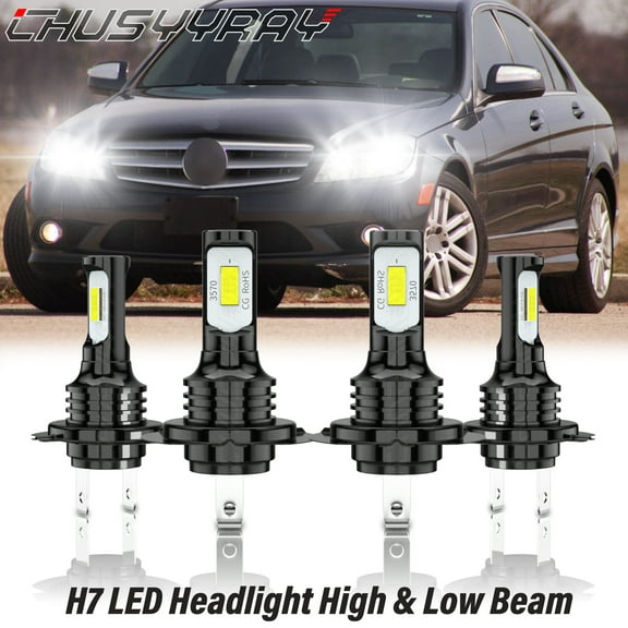 For Mercedes-Benz C250 C300 C350 - 4Pcs LED Headlight High Low Beam Bulbs Upgrade Kit 6000K White