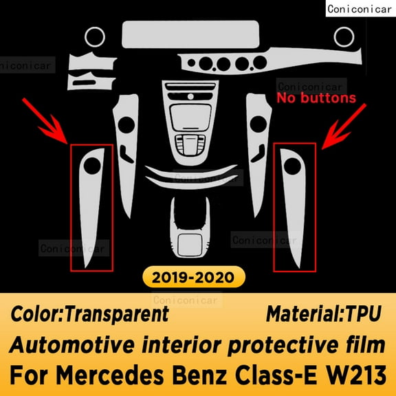 For Mercedes Benz E Class W213 2019 2020 Car Interior Center Console Transparent TPU Protective Film Anti-scratch Sticker.