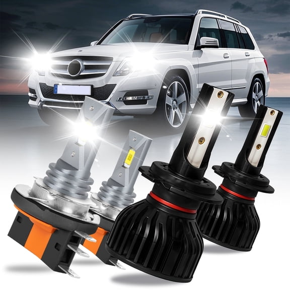 For Mercedes-Benz GLK250(With Halogen) 2013-2015 LED Headlight kit H7+H15 Bulbs Hi-Low Beam 6000K 14000LM