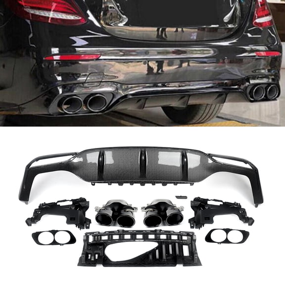 For Mercedes Benz W213 2016-2020 Rear Bumper Diffuser W/Exhaust Tips E53 Style Carbon Look