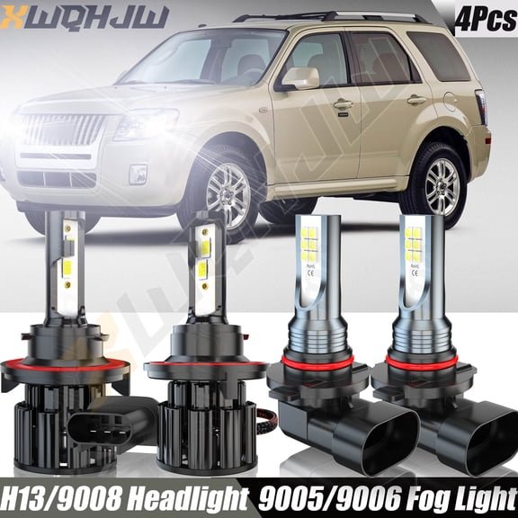 For Mercury Mariner 2005-2008 9008/H13 LED Headlight Hi/Lo + 9145 Fog Light 4 Bulbs Combo Kit