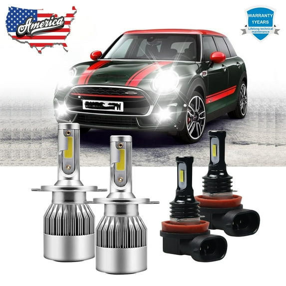 For Mini Cooper Clubman 2017-2018 LED Headlight 4pc Kit 6000K White High/Low Beam + Fog Light Bulbs