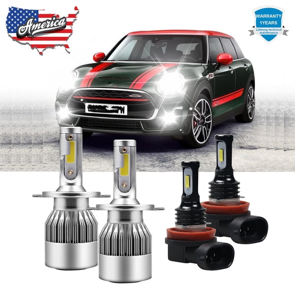 For Mini Cooper Clubman 2017-2018 LED Headlight 4pc Kit 6000K White High/Low Beam + Fog Light Bulbs