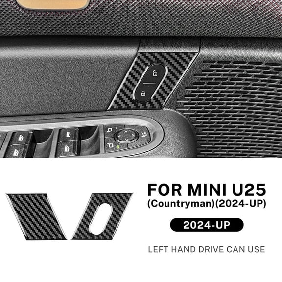 For Mini Cooper Countryman U25 2024 2025 Car Door Lock Button Switch Panel Accessories Real Soft Carbon Fiber Sticker 4pcs Decal.